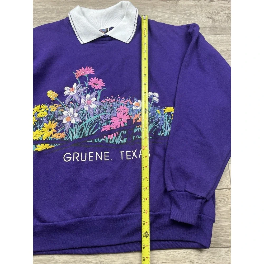 Vintage Gruene Texas Sweatshirt Women's Size Large Floral Double Sided Collared‎